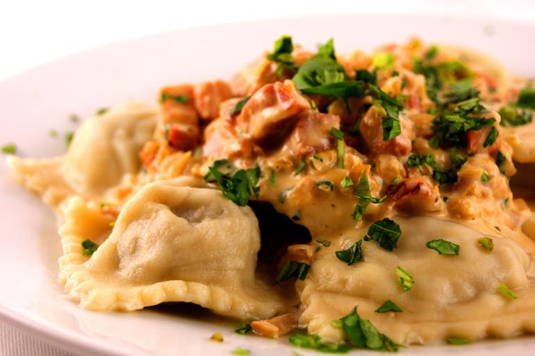 Mushroom Ravioli with Pancetta and Parmesan Sauce