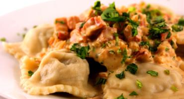 Mushroom Ravioli with Pancetta and Parmesan Sauce