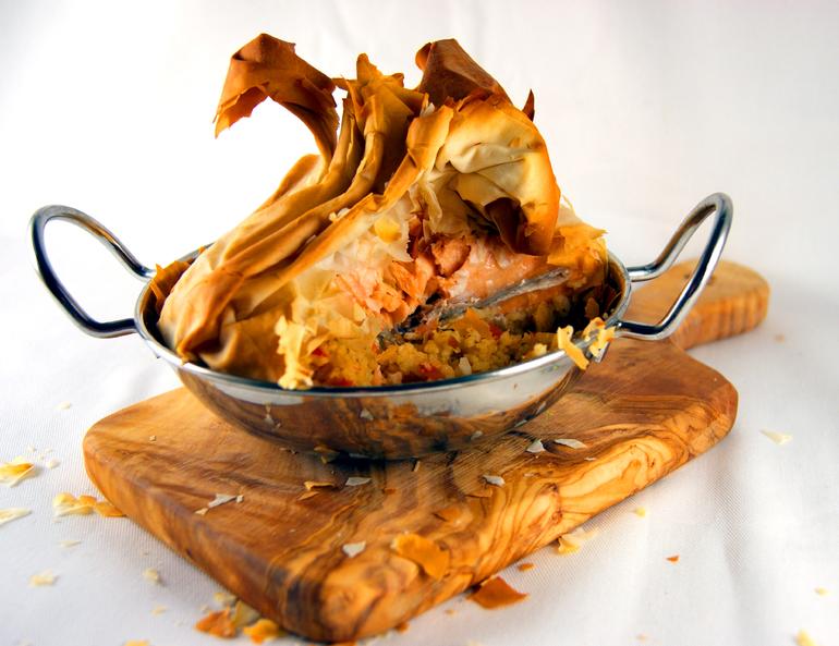 Salmon and Couscous Filo Parcels